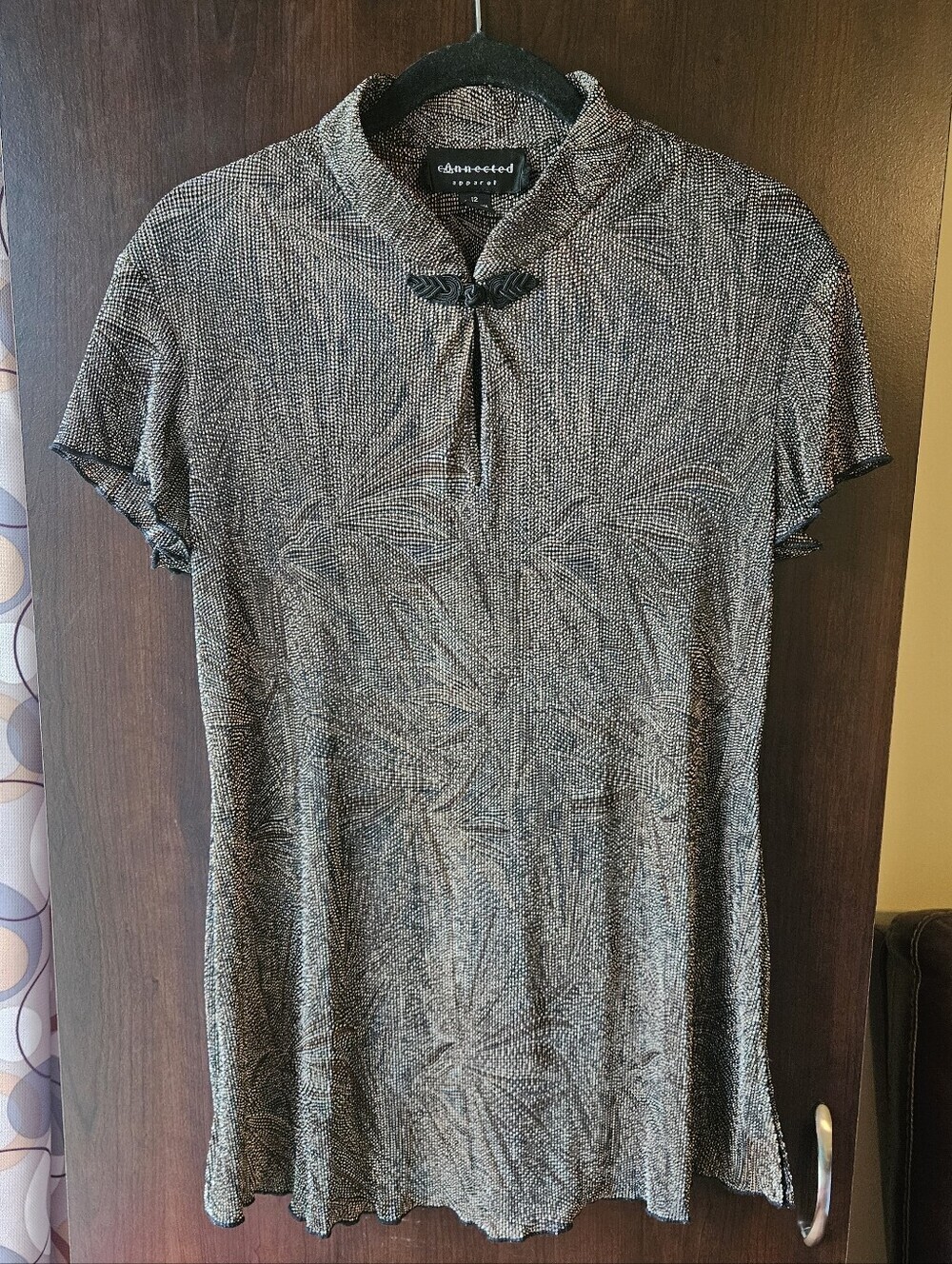 Connected apparel Brown & Black Short-Sleeve Blouse Size 12